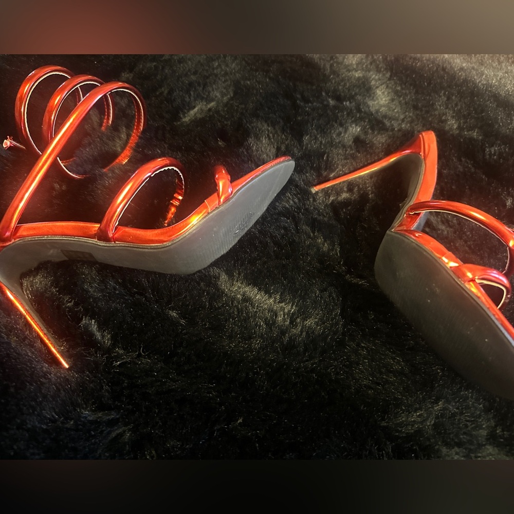 Red Metallic Pretty Little thing Strappy High Heel Sandals - Women